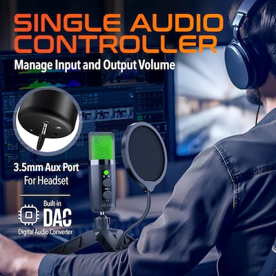 Delton M320 RGB Condenser Microphone and ANC Bluetooth Computer Headphones Podcast & Recording Kit, Black (DRU3000BD3)
