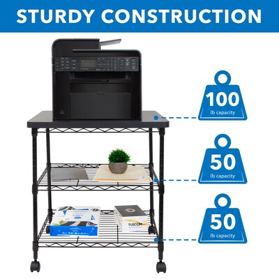 Mount-It! 3-Shelf Steel/Laminate Large Printer Cart with Wheels, Black (MI-7856)