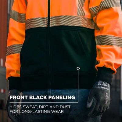 Ergodyne GloWear 8318BK High Visibility Long Sleeve Black Bottom Hooded Zip-Up Sweatshirt, ANSI Type R Class 3, Orange, 2XL