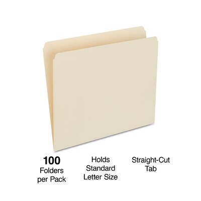 Quill Brand® File Folders, Straight Cut, Letter Size, Manila, 100/Box (740133)