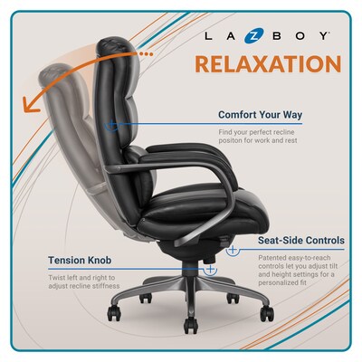 La-Z-Boy Aberdeen Ergonomic Bonded Leather Swivel Executive Chair, Black (51545-BLK)
