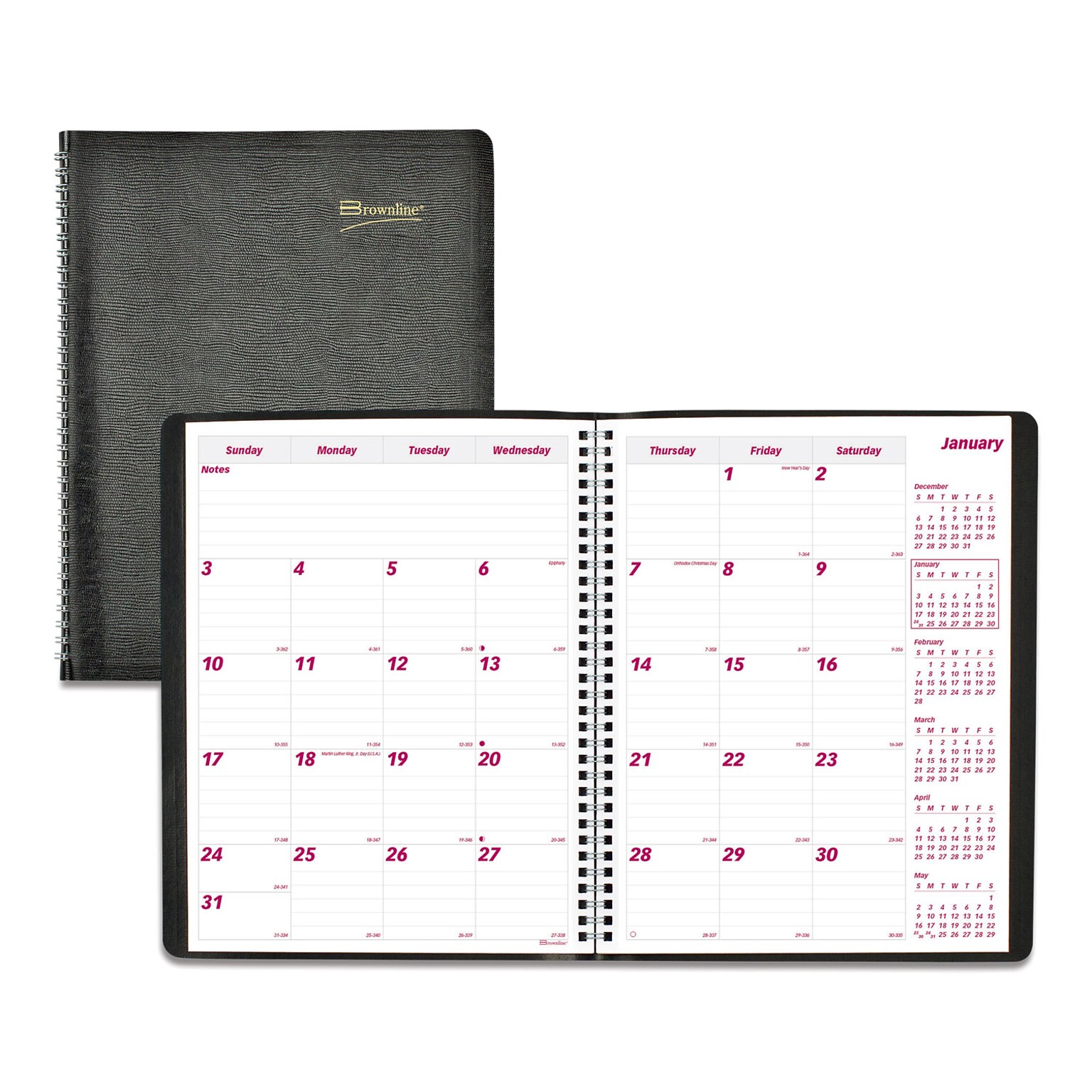 2025-2026 Brownline Essential Collection 8.5 x 11 Monthly Planner, Faux Leather Cover, Black (REDCB1262BLK)