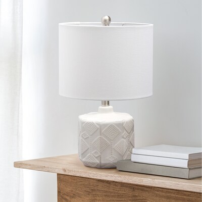 Lalia Home 19" Contemporary Bohemian Ceramic Eyelet Pattern Floral Textured Bedside Table Lamp, Off White (LHT-3000-OF)