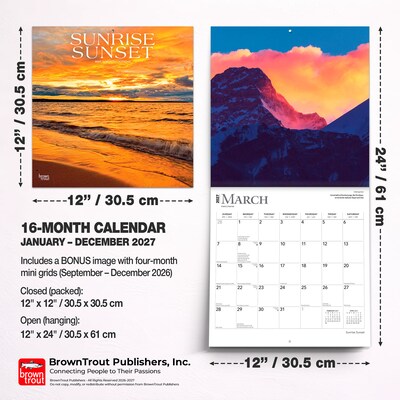 2027 BrownTrout Sunrise Sunset 12" x 12" Monthly Wall Calendar (9798330711598)