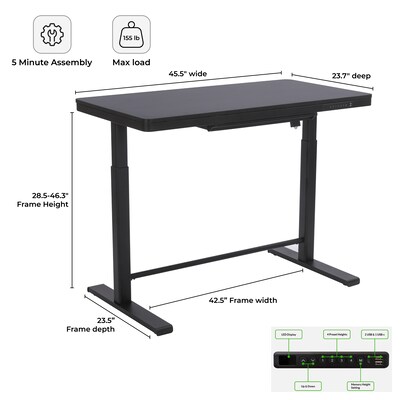 Uncaged Ergonomics Rise Up Glass Electric Standing Desk, 23.7" x 45.3", Black (RUglass-black)