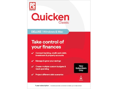 Quicken Classic Deluxe for 1 User, Windows/Mac/Android/iOS, Download (170476)