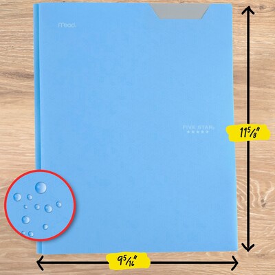 Five Star Stay Put  3-Hole Punched 2 Pocket Plastic Folder with Fasteners, Sky Blue (340300C-ECM26)