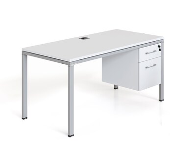 Boss Office Products Simple System 48W Desk with Pedestal, White (SGSD002-110-WT)