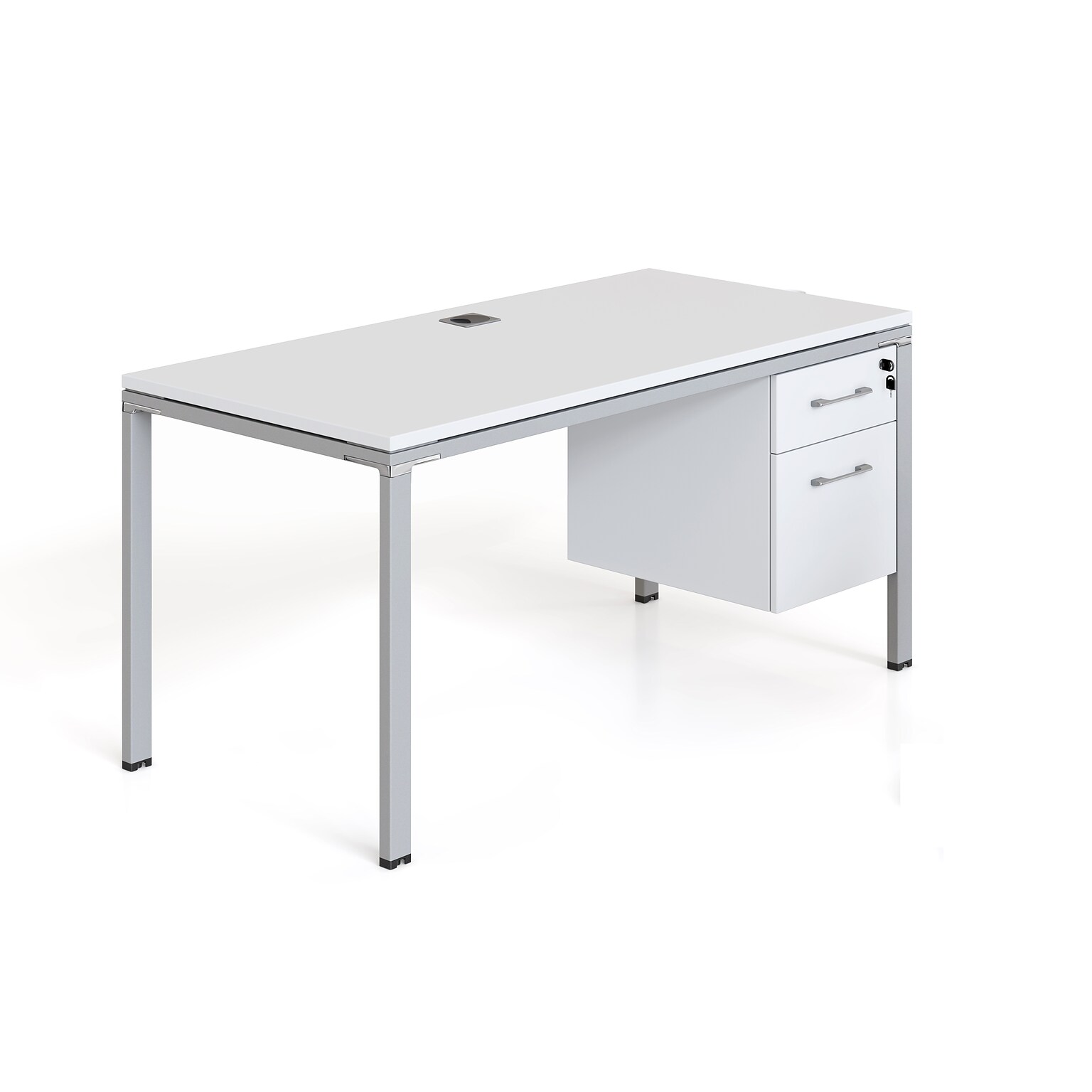 Boss Office Products Simple System 48W Desk with Pedestal, White (SGSD002-110-WT)