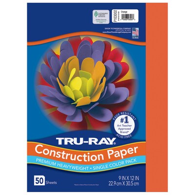 Tru-Ray 9 x 12 Construction Paper, Orange, 50 Sheets/Pack, 5 Packs/Bundle (PAC103002-5)