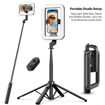 MyBat Pro Spotlight Tripod Stand with LED Ring Light Adjustable Aluminum Alloy Black