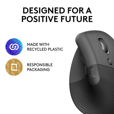 Logitech Lift Vertical Wireless Ergonomic Optical Mouse, Graphite (910-006466)