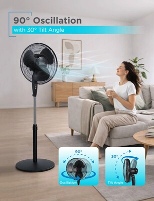 Black & Decker 16" Oscillating Pedestal Fan, 3-Speed, Black (BFSR16B)