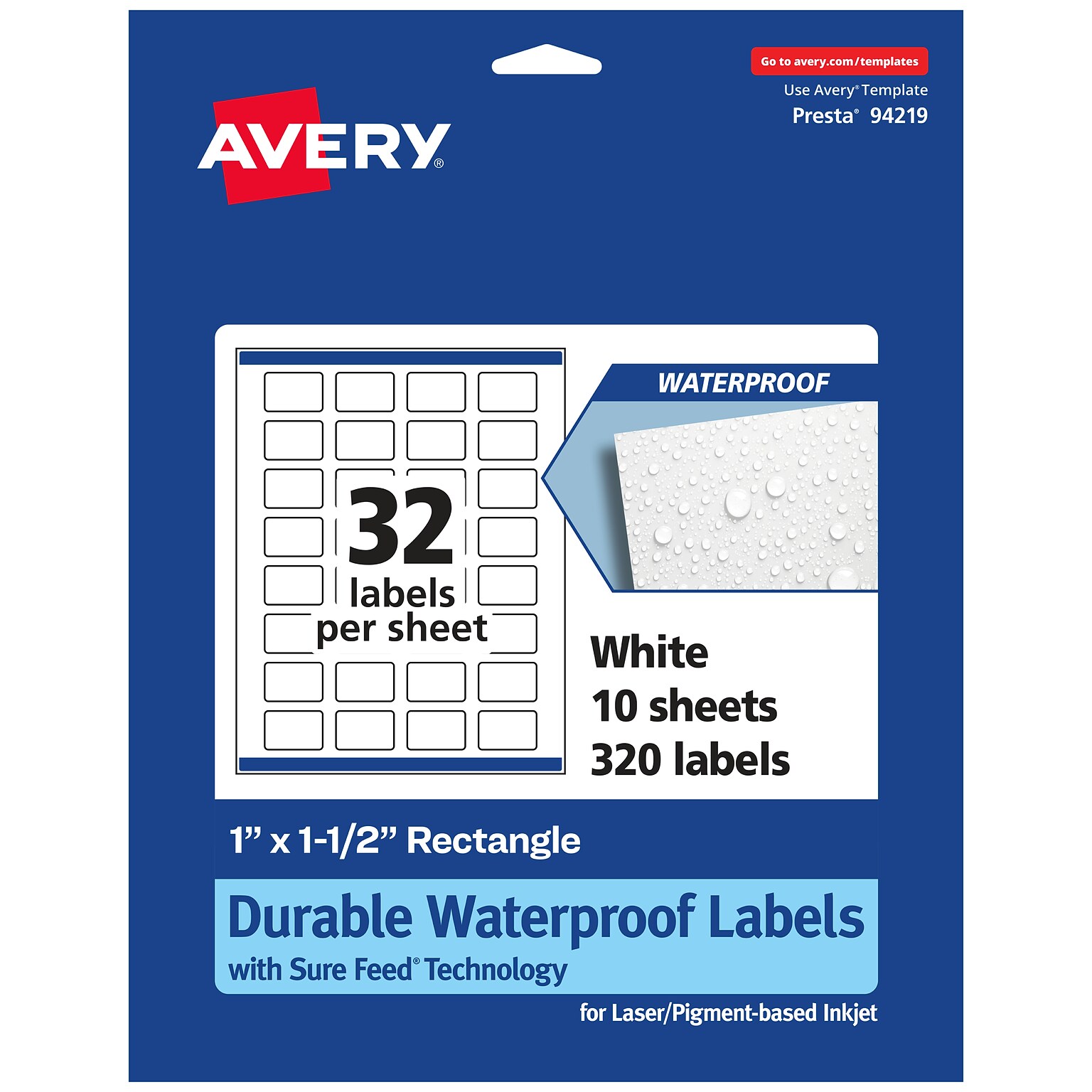 Avery Laser/Inkjet Rectangle Multipurpose Labels, 1 x 1.5, White, 320 Labels/Pack (94219)