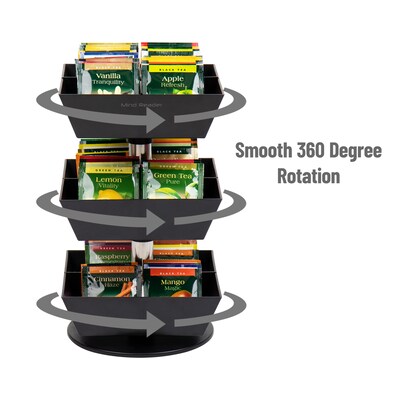 Mind Reader 12-Compartment Plastic Tea and Condiment Carousel, Black (TEASWIV3T-BLK)