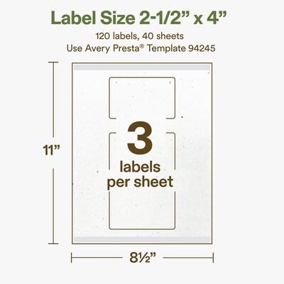 Avery Hemp Rectangle Laser/Inkjet Multipurpose Labels, 2-1/2" x 4", Off-White (120/Box)