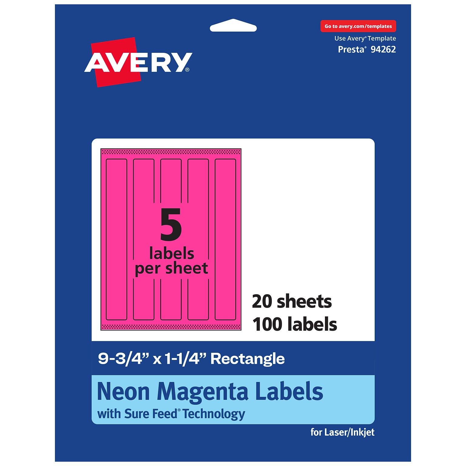 Avery Rectangle Laser/Inkjet Multipurpose Labels, 9.75 x 1.25, Neon Magenta (100/Pack)