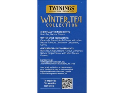 Twinings Limited Edition Winter Tea Collection Gift Box, 20 Tea Bags/Box, 3 Boxes/Pack (F16399)