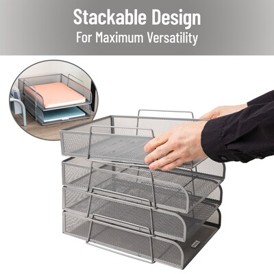 Mind Reader Metal Front Loading Stackable Letter Tray, Letter/Legal Size, Silver (BSTACK4-SIL)