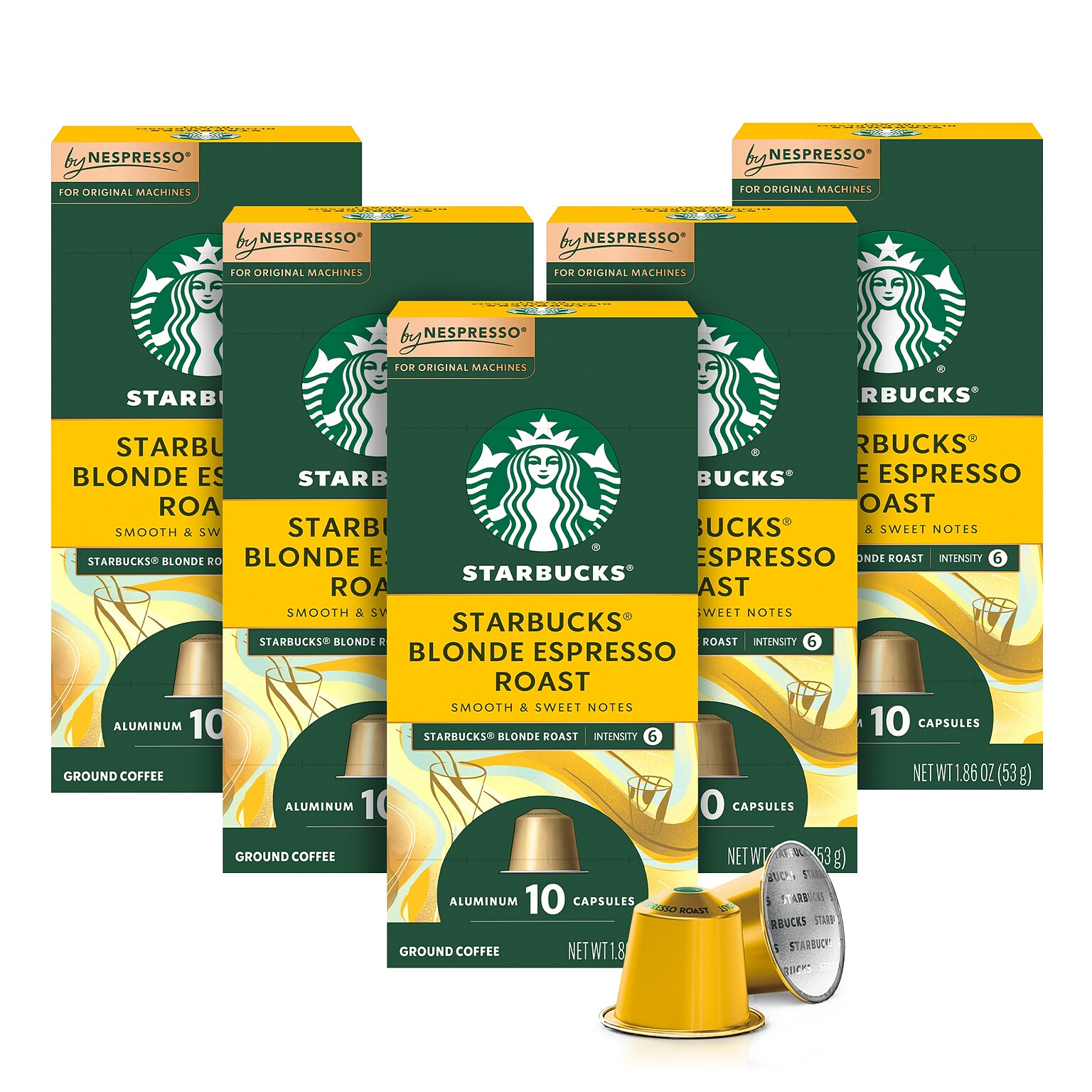 Starbucks Blonde Espresso Roast Coffee Nespresso Original Capsules, Light Roast, 50/Box (109054)