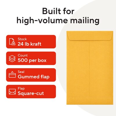 Staples Gummed Kraft Catalog Envelopes, 6" x 9", Brown, 500/Box (ST381944-CC)