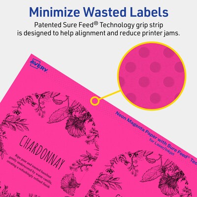Avery Laser/Inkjet Arched Multipurpose Labels, 4.75" x 3.5", Neon Magenta, 40/Pack (94600)