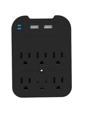 LAX 6-Outlet Surge Protector with 2 USB Ports, Black