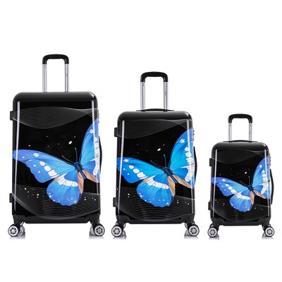 InUSA Hardside Butterfly Suitcase, 4-Wheeled Spinner, TSA Checkpoint Friendly, Black Butterfly (IUAPCSML-BBU)