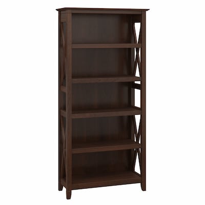 Bush Furniture Key West 66H 5-Shelf Bookcase with Adjustable Shelves, Bing Cherry Laminate (KWB132B