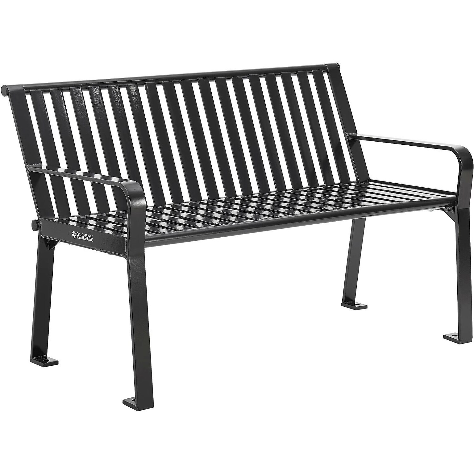 Global Industrial 4 Outdoor Bench with Back, Vertical Steel Slat, Black (436975BK)