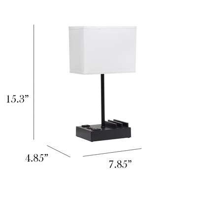 Simple Designs Rectangular Multi-Use 1 Light 15.3" LED Table Lamp with 2 USB Ports and Charging Outlet, Black/White (LT1110-WOB)