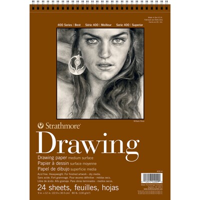 Strathmore 400 Series 9 x 12 Wire Bound Drawing Sketch Pad, 24 Sheets/Pad, 3/Bundle (STTP400403-3)