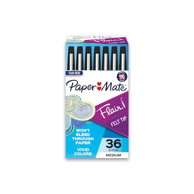 Paper Mate Flair Felt Pen, Medium Point, Black Ink, 36/Pack (1921070)