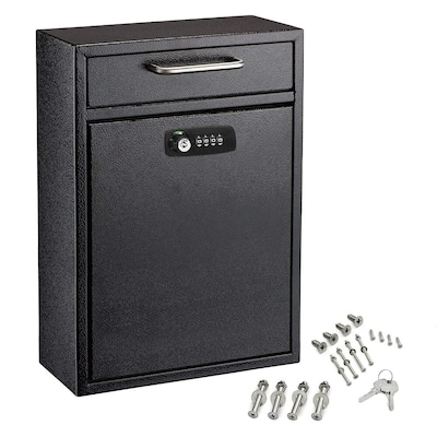 AdirOffice Large Wall Mounted Drop Box with Suggestion Cards, Combination Lock, Black (631-04-BLK-KC-PKG)