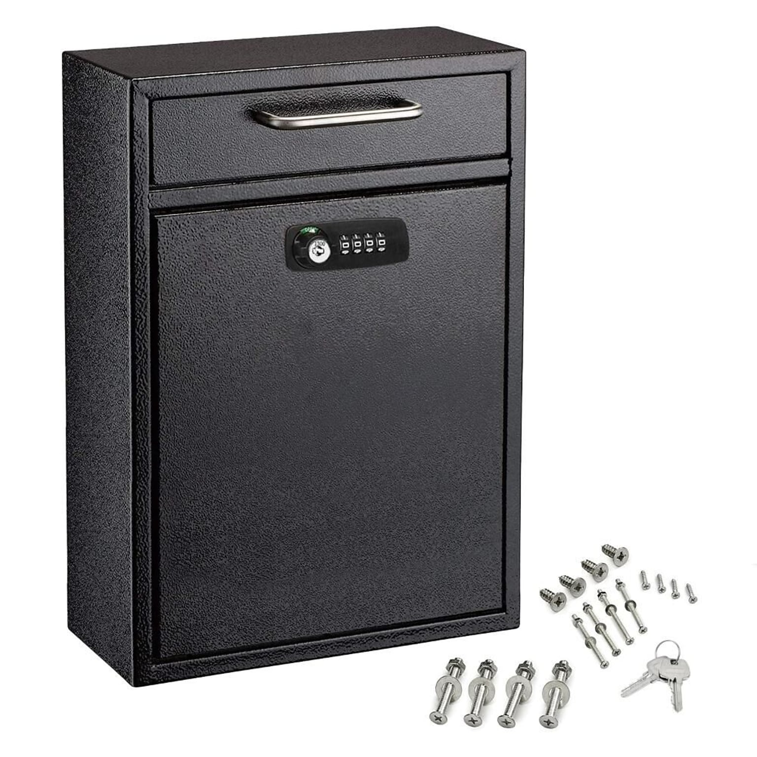 AdirOffice Large Wall Mounted Drop Box with Suggestion Cards, Combination Lock, Black (631-04-BLK-KC-PKG)