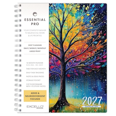 2027 Excello Brands Essential Pro 8.5 x 11 Weekly & Monthly Planner, Black Tree Seasons (ESPRO-CY27-8511-32)