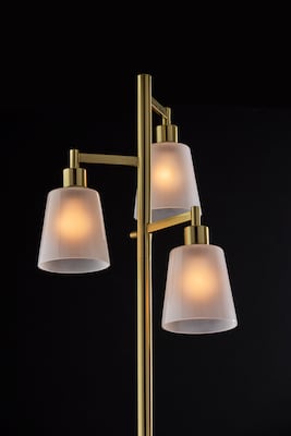 Adesso Gio 65"H Antique Brass Floor Lamp with White Glossed Glass Shades (3312-21)