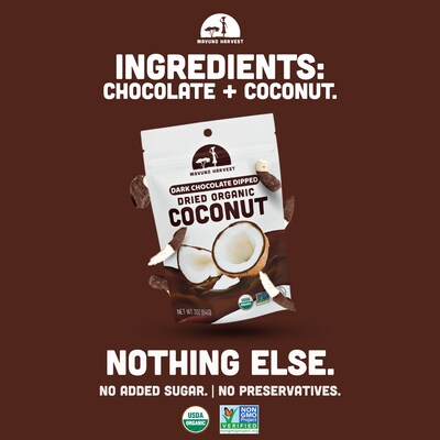 Mavuno Harvest Organic Dried Coconut Dipped in Dark Chocolate Fruit Snacks, 3 oz., 6 Bags/Pack (MAHW-CCN36PK)