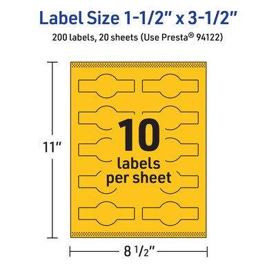 Avery Cigar Laser/Inkjet Multipurpose Labels, 1.5" x 3.5", Bright Yellow (200/Pack)