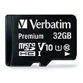 Verbatim Premium 32GB microSDHC Memory Card with Adapter, Class 10, UHS-I, V10 (44083)