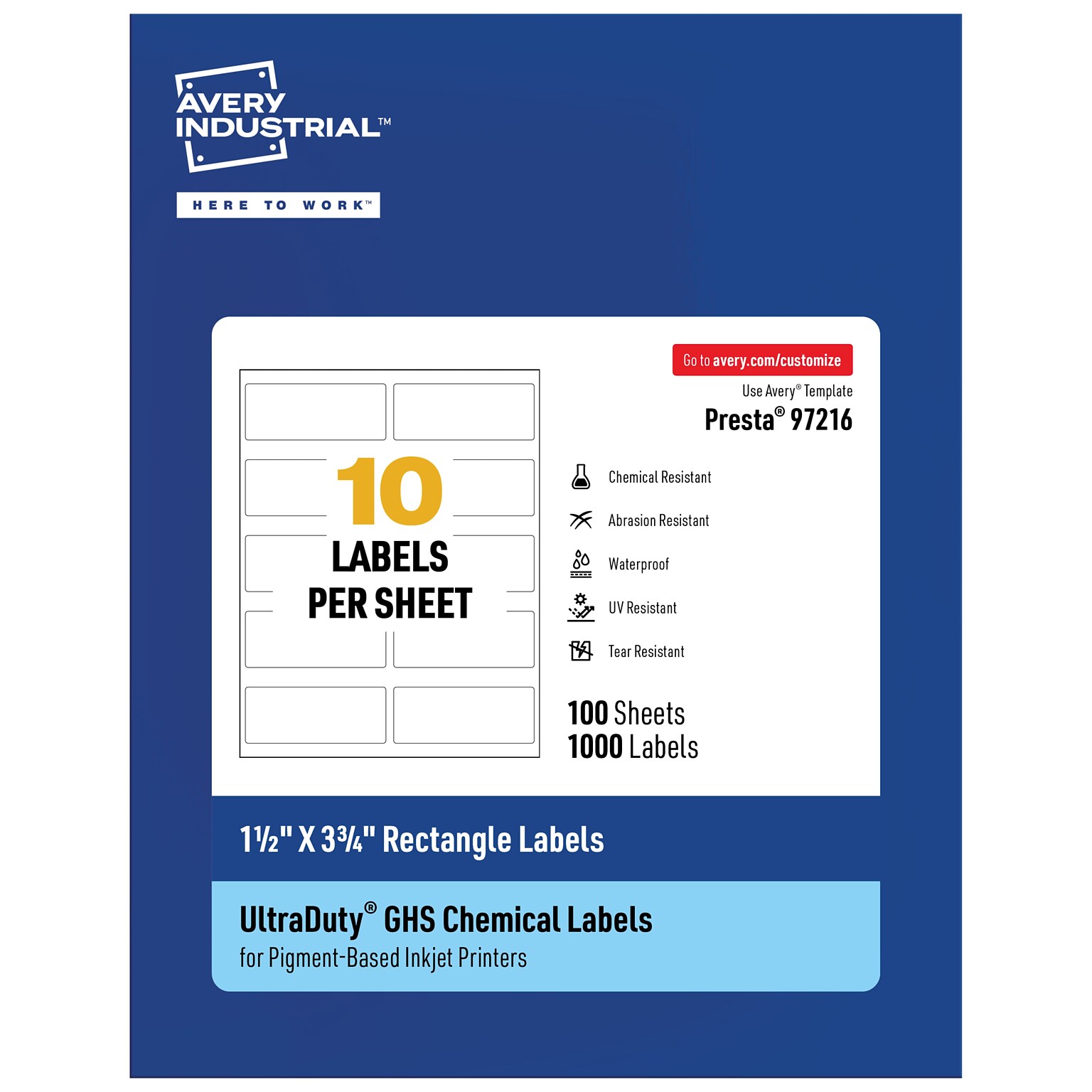Avery UltraDuty Inkjet Rectangle Multipurpose Labels, 1-1/2 x 3-3/4, White, 1000 Labels/Box ( 97216)