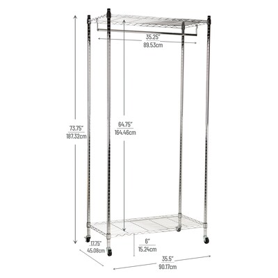 Mind Reader Metal Heavy Duty Rolling Garment Rack with Adjustable Bar, 73.75" x 17.75" x 35.5", Silver (ROLLRACK-SIL)