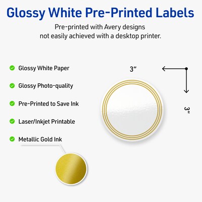 Avery Laser/Inkjet Circle Multipurpose Labels, 3 Dia., White, 60/Pack (S00-DHH)