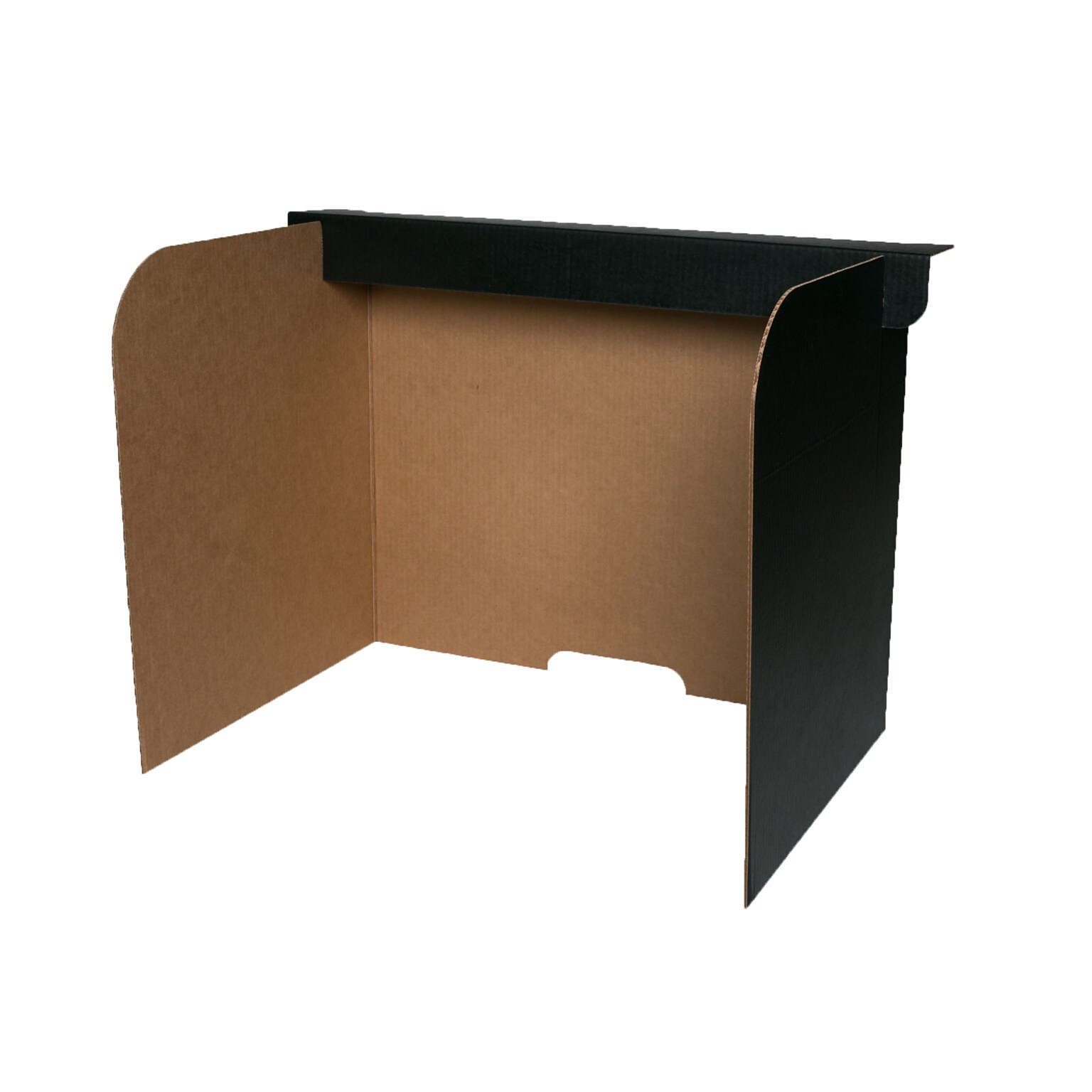 Flipside Foldable Cardboard Freestanding Desktop Privacy Screen w/Pass-through Window, 12H x 47W, Black, 24/Pack (61852)