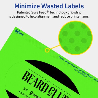 Avery Laser/Inkjet Multipurpose Oval Labels, 4" x 6", Neon Green, 80/Pack (94057)