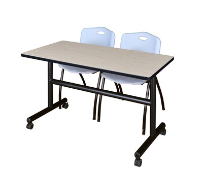 Regency Kobe 48 Flip Top Mobile Training Table- Maple & 2 M Stack Chairs- Grey