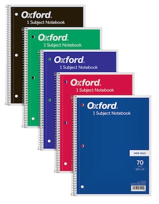 Oxford 1-Subject Notebooks, 8 x 10.5, Wide Ruled, 70 Sheets, Each (65000)