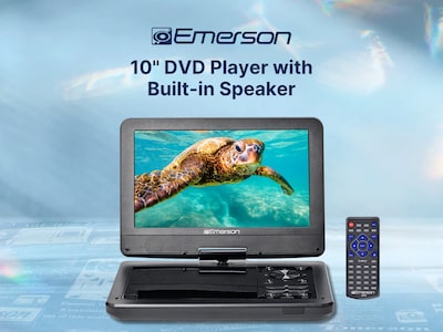 Emerson EPD-1001A Portable 10.1" DVD Player with Built-In Speaker, Swivel Screen, Rechargeable Battery, and Remote Control