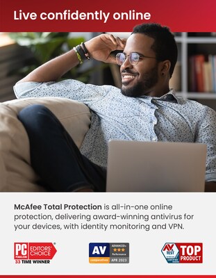 McAfee Total Protection for 3 Users, Windows/Mac/Android/iOS/ChromeOS, Product Key Card (MTP21EST3RAAM)