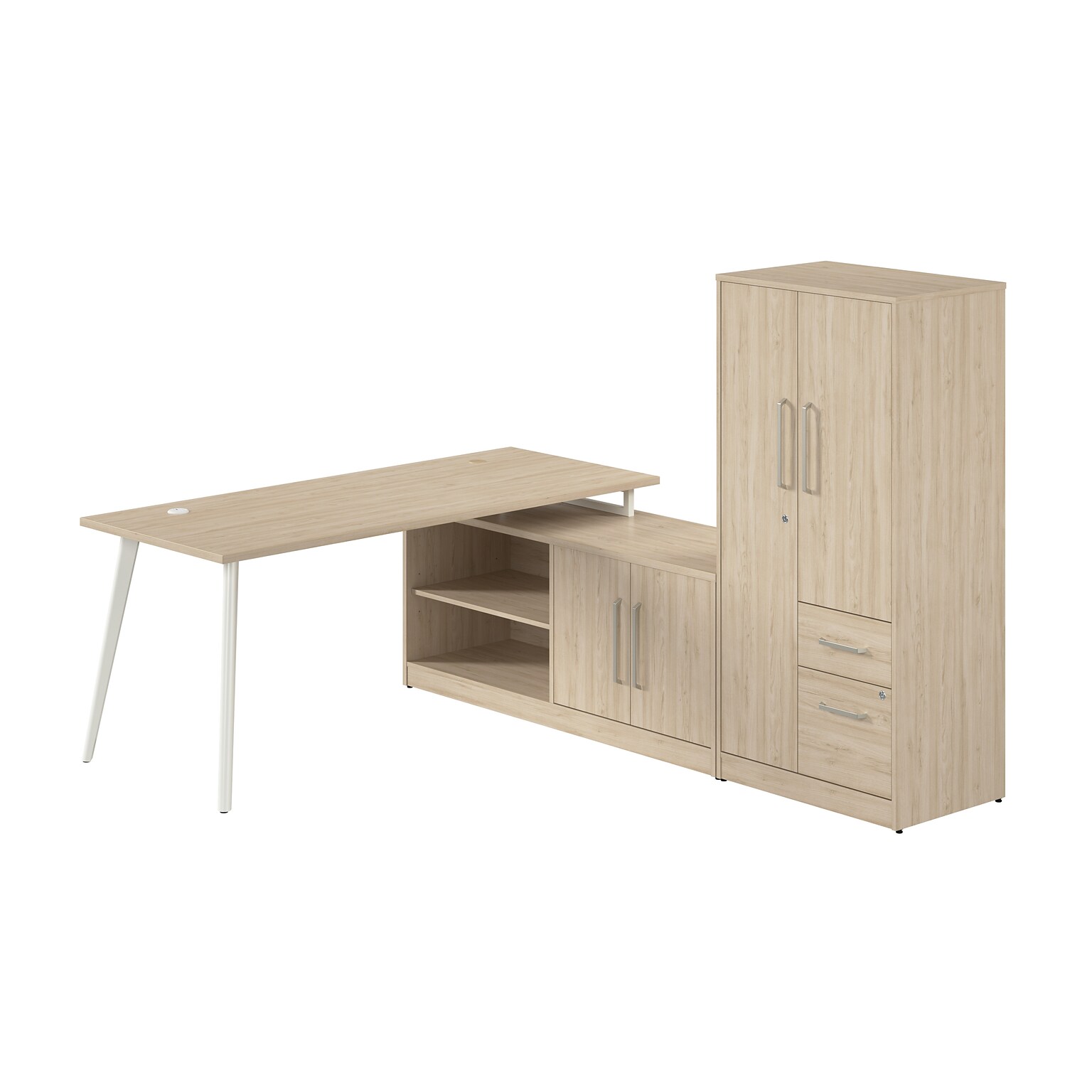 Bush Business Furniture Vista 72W L Shaped Desk with Low Storage Cabinet and Wardrobe, Natural Elm (VST009NE)